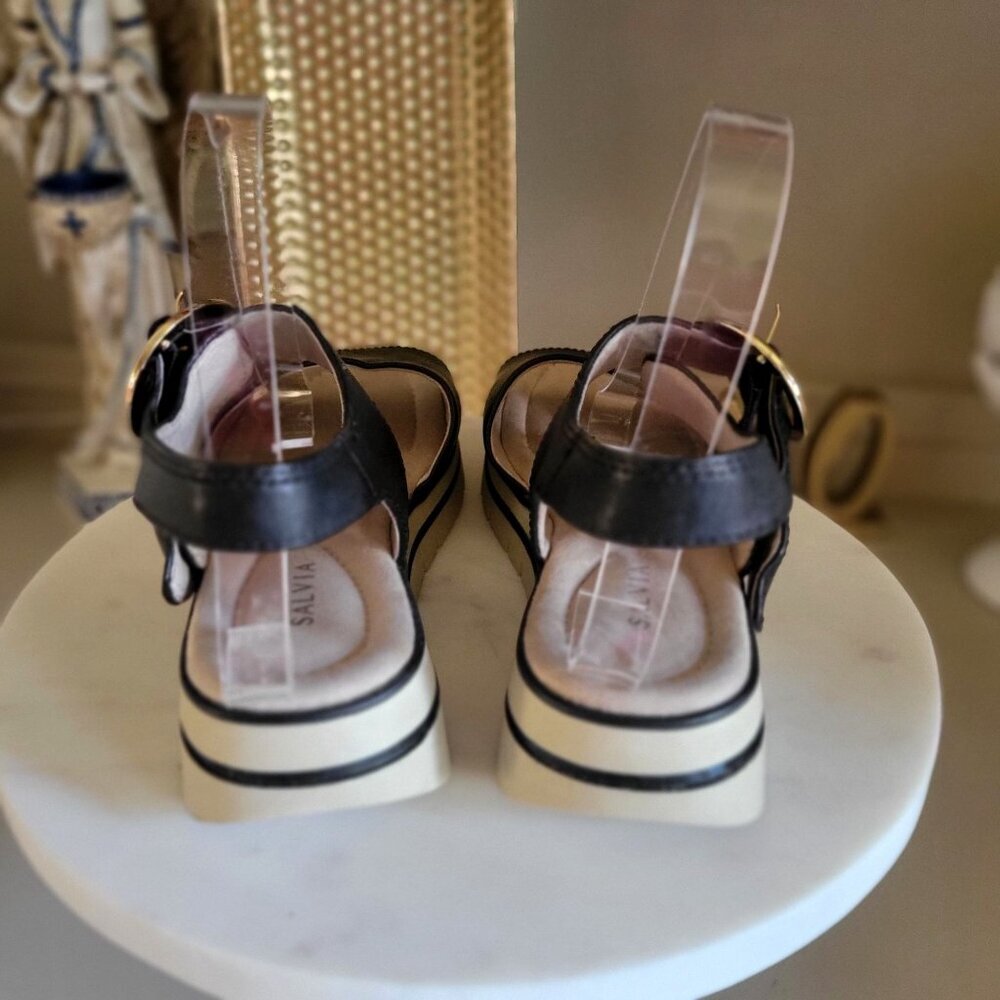 SALVIA ARLO Black Sandal Gold Buckle Detail Size ‎  EU 38 - Picture 10 of 12